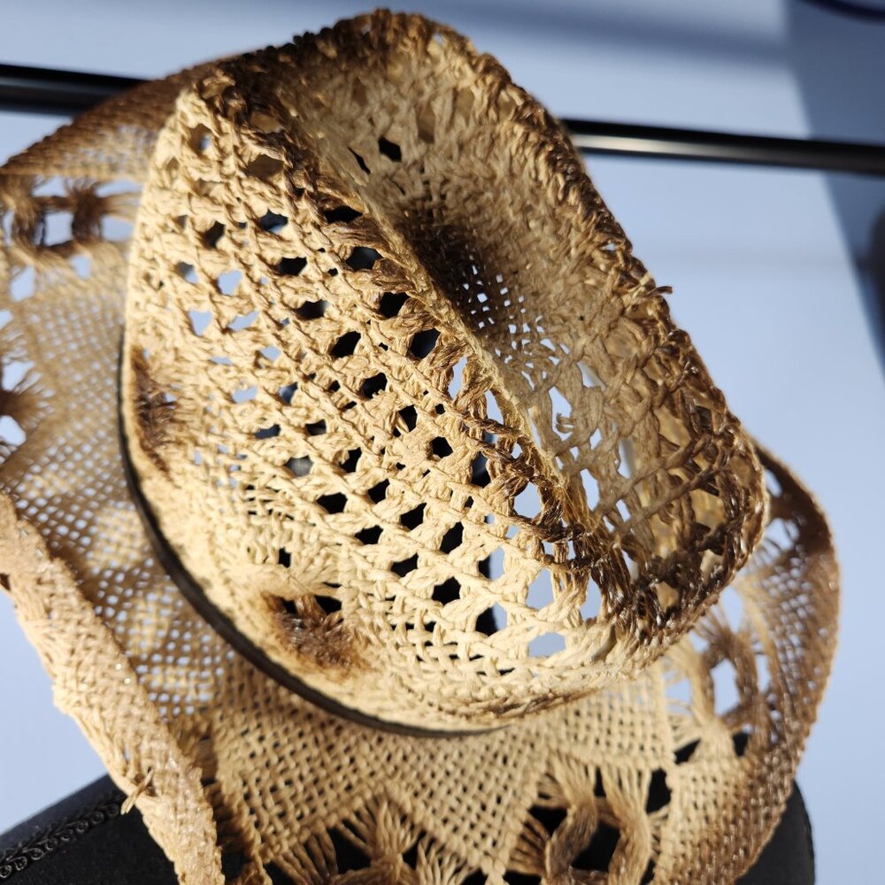 Jacobson Hat Co. Vented Seagrass Western Brown Band Straw Hat - Picture 2 of 6